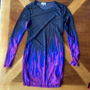 Super Down See-Thru Long Sleeved Flame Mini Dress